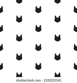 Seamless minimal abstract pattern with black cat head silhouette on white background. Endless monochrome kitten ornament design. Suitable for wrap, paper, fashion textile decoration