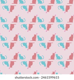 Seamless minimal animal background. Vector pattern with hand-drawn graphic elements with funny cats. 