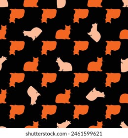 Seamless minimal animal background. Vector pattern with hand-drawn graphic elements with funny cats. 