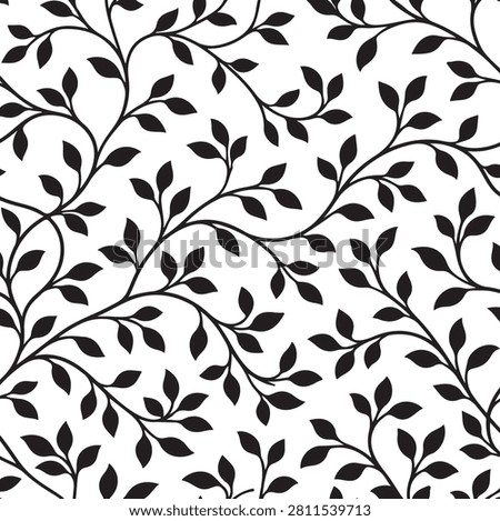 Seamless Minimal Botanical Vine Pattern with Elegant Black Leaves on White Background