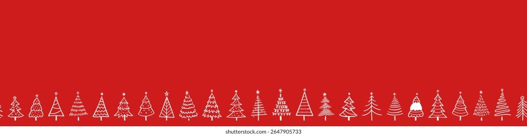 Seamless Minimal Christmas Tree Pattern – Red and White Doodle Holiday Background
