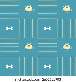 seamless minimal cute animal pet dog and bone repeat pattern in blue background, flat vector illustration graphic design