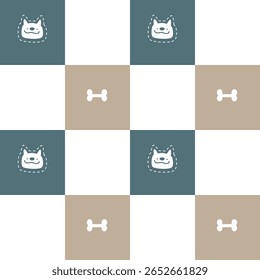 seamless minimal cute animal pet dog and bone repeat pattern, flat vector illustration graphic design