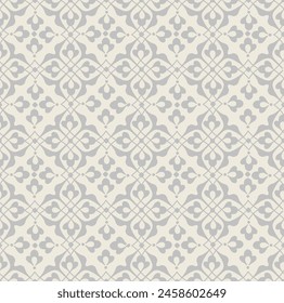 Seamless minimal floral arabesque line pattern. Flourish fabric texture. Ornamental floral retro background. 