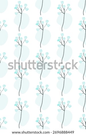 Seamless Minimal Floral Pattern on White Background. Soft Botanical Illustration Pattern for Textile and Print