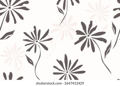 Seamless  minimal floral pattern in soft taupe and dusty rose on a clean white background.Elegant seamless floral pattern with hand-drawn. Ideal for fashion textiles, home decor items, gift wrapping.