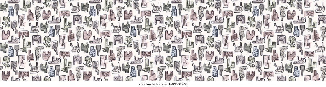 Seamless minimal geo shape border pattern design. Neutral pastel color in fresh paper cut out style. Hand drawn playful texture ribbon trim background. Home decor pastel border. Modern washi tape.
