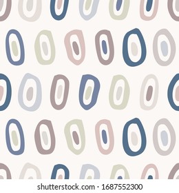 Seamless minimal geo shape pattern design. Neutral pastel color in fresh paper cut out style. Hand drawn playful texture light background. Wallpaper home decor swatch. Modern stationery all over print