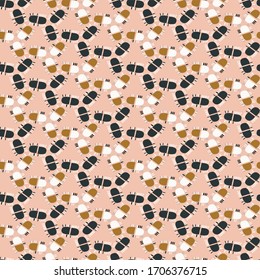 Nahtlos minimales Geo-Formdesign. Neutrale Pastellfarben in frischem Papier-Ausschnitt-Stil. Handgezeichnet, spielerisch, heller Hintergrund. Die Dekoration der Tapeten im Hause sieht gut aus. Moderne Schreibwaren auf dem ganzen Druck