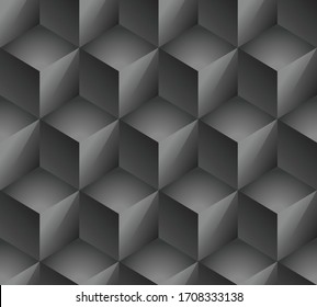 Seamless Minimal Geometric Dark Pattern with Cubes. Abstract 3D like vector background with cubic structure. Graphic design for web, print, textile, wrapping and decoration