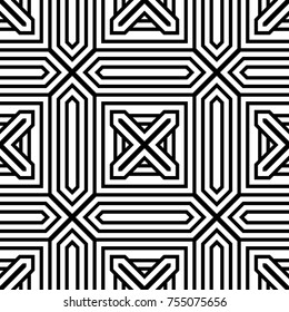 Seamless minimal geometric pattern. Vector linear decorative ornament. Monochrome tracery. Textile, fabric or wrapping paper design