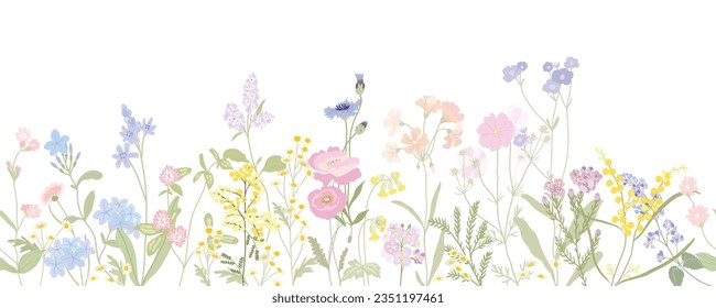 seamless minimal Hand drawn botanical flowers and leaf vector in Spring and summer collection