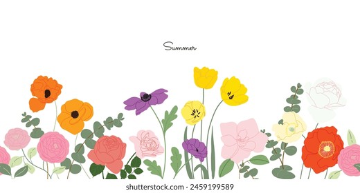 seamless minimal Hand drawn botanical flowers and leaf vector in Spring and summer collection