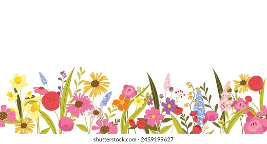 seamless minimal Hand drawn botanical flowers and leaf vector in Spring and summer collection