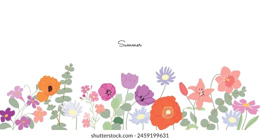 seamless minimal Hand drawn botanical flowers and leaf vector in Spring and summer collection