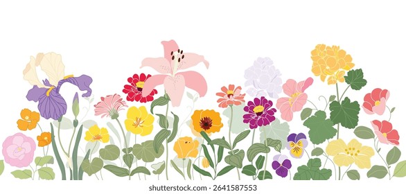 seamless minimal Hand drawn botanical flowers and leaf vector in Spring and summer collection