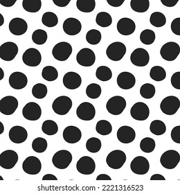 Seamless minimal pattern with black polka dots. White isolated background. Vector illustration, flat design
