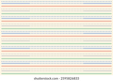 Seamless minimal pattern with dotted and striped horizontal lines in pastel colors. A soft and modern design, ideal for textiles, wallpapers, packaging, and digital backgrounds.