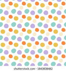 Seamless minimal pattern with multicolor polka dots. Funny background for Halloween. Vector illustration, flat design