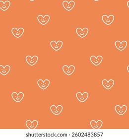 seamless minimal smile line heart repeat pattern in orange background, flat vector illustration graphic design