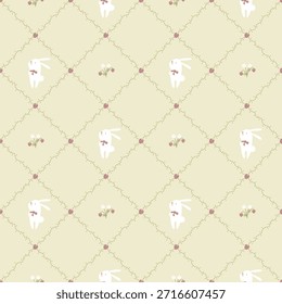 plano de fundo padrão de repetição de morango e coelho mínimo sem costura, vetor plano ilustração design gráfico