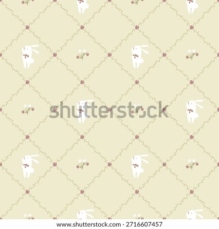 seamless minimal strawberry and rabbit repeat pattern background, flat vector illustration graphic design