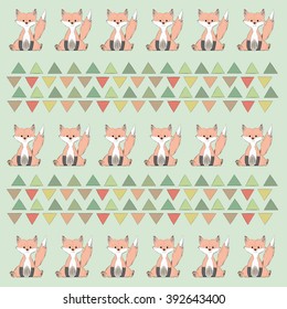 Seamless minimal vector pattern with fox. For cards, invitations, or baby shower albums, backgrounds and scrapbooks.Seamless pattern can be used for wallpapers