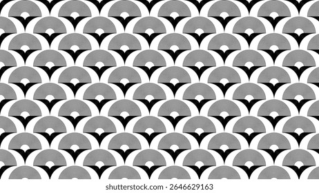 A seamless minimal vector pattern inspired by traditional Japanese wave motifs. The design features concentric semicircles and black triangle accents in a geometric layout.
