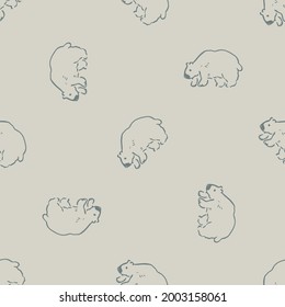 Seamless minimal winter polar bear holiday background. Stylized spruce duotone pattern. Scandi festive christmas motif background. Stylish simple modern yule digital gift wrap paper.