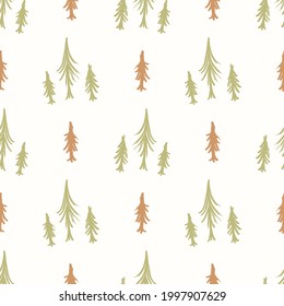 Seamless minimal winter tree holiday background. Stylized spruce duotone pattern. Scandi festive christmas motif background. Stylish simple modern yule digital gift wrap paper.