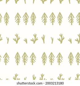 Seamless minimal winter tree holiday background. Stylized spruce duotone pattern. Scandi festive christmas motif background. Stylish simple modern yule digital gift wrap paper.