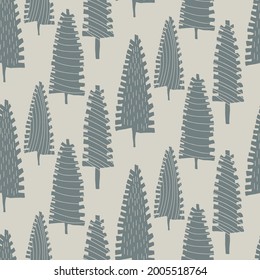 Seamless minimal winter tree holiday background. Stylized spruce duotone pattern. Scandi festive christmas motif background. Stylish simple modern yule digital gift wrap paper.