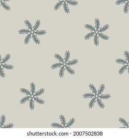 Seamless minimal winter twig holiday background. Stylized spruce branch duotone pattern. Scandi festive christmas motif background. Stylish simple modern yule foliage digital gift wrap paper.