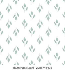 Seamless minimalism pattern with branches. Graphic leaves seamless background. Delicate pattern with twigs for children's textiles. Vector graphics of flowers and leaves.