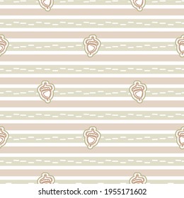 Seamless minimalist acorn blockprint pattern background. Calm pale tonal pastel color wallpaper. Simple modern scandi unisex kid design. Organic light gender neutral baby newborn nursery print. 