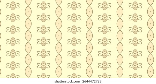 Seamless minimalist bee-inspired line art pattern with geometric symmetry and soft neutral tones, great for eco-friendly textile designs. Abstract, seamless, bee, geometric, pattern.