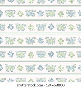 Seamless minimalist butterfly blockprint pattern background. Calm pale tonal pastel color wallpaper. Simple modern scandi unisex kid design. Organic light gender neutral baby newborn nursery.