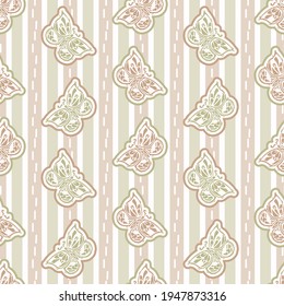 Seamless minimalist butterfly blockprint pattern background. Calm pale tonal pastel color wallpaper. Simple modern scandi unisex kid design. Organic light gender neutral baby newborn nursery.