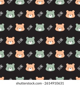Seamless Minimalist Cute Bear Head Cartoon Design. Perfect for textiles, wallpapers, packaging, wrapping paper, and digital backgrounds. Ideal for minimalist, modern, and trendy design.