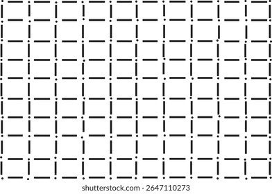 Padrão de grade de linha tracejada minimalista sem costura em preto e branco para projetos modernos de plano de fundo, tecido, papel de parede e design gráfico
