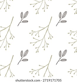 Padrão botânico diagonal minimalista sem costura com verdes tocados na neve e flores sutis para texturas de papel de parede chique.