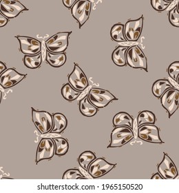 Fondo de patrón de mariposa de doodle minimalista impecable. Papel pintado de color cálido de color tierra. Diseño de flores de unisex escandi moderno. Un bebé neutral de género infantil y orgánico por todas partes. Dibujado a mano.