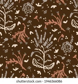 Fondo de diseño floral de doodle minimalista sin brillo. Papel pintado de color cálido de color tierra. Diseño sencillo y moderno de una flor escandi unisex. Un bebé neutral de género infantil y orgánico por todas partes. Dibujado a mano.