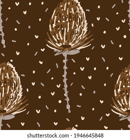 Seamless minimalist doodle floral pattern background. Calm boho earthy tone color wallpaper. Simple modern scandi unisex flower design. Organic childish gender neutral baby all over print. Hand drawn.