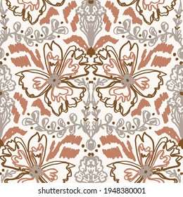 Fondo de diseño floral de doodle minimalista sin brillo. Papel pintado de color cálido de color tierra. Diseño sencillo y moderno de una flor escandi unisex. Un bebé neutral de género infantil y orgánico por todas partes. Dibujado a mano.