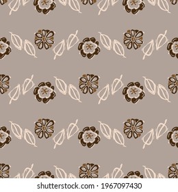 Seamless minimalist doodle floral pattern background. Calm boho earthy tone color wallpaper. Modern scandi unisex flower design. Organic childish gender neutral baby all over print. Hand drawn.