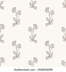Seamless minimalist doodle floral pattern background. Calm boho earthy tone color wallpaper. Modern scandi unisex flower design. Organic childish gender neutral baby all over print. Hand drawn.