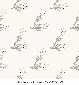 Seamless minimalist doodle floral pattern background. Calm boho earthy tone color wallpaper. Simple modern scandi unisex flower design. Organic childish gender neutral baby all over print. Hand drawn.