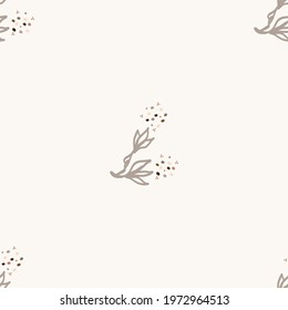 Seamless minimalist doodle floral pattern background. Calm boho earthy tone color wallpaper. Simple modern scandi unisex flower design. Organic childish gender neutral baby all over print. Hand drawn.