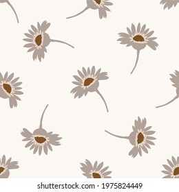 Seamless minimalist doodle floral pattern background. Calm boho earthy tone color wallpaper. Simple modern scandi unisex flower design. Organic childish gender neutral baby all over print. Hand drawn.